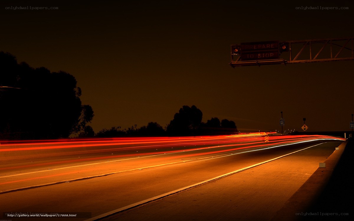 Nighttime highway light trails