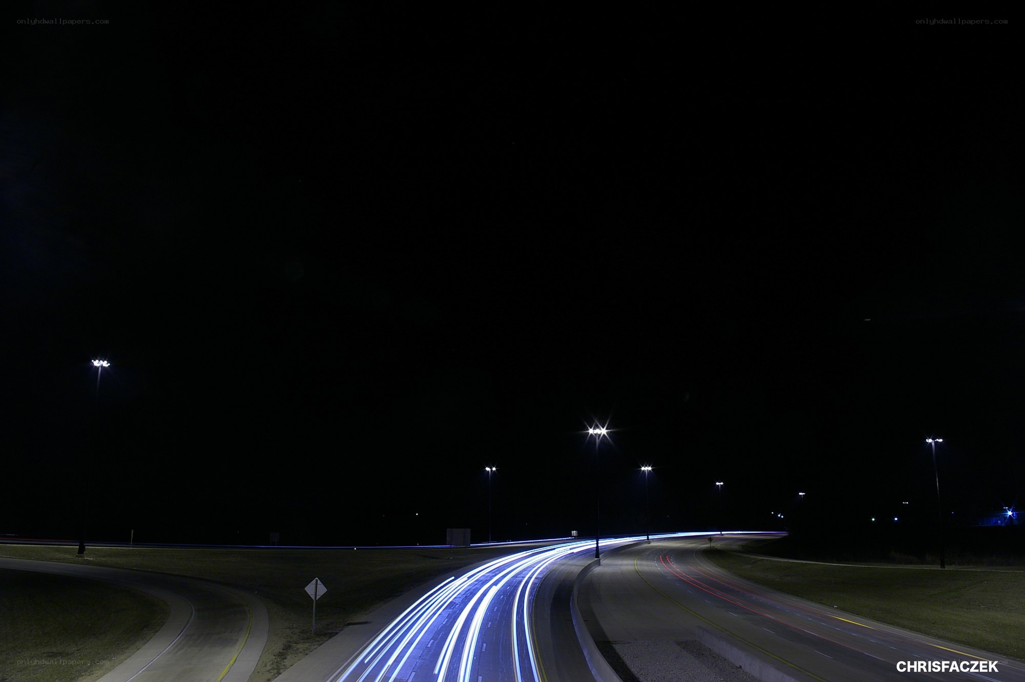 Nighttime highway light trails