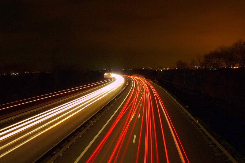 Nighttime highway light trails