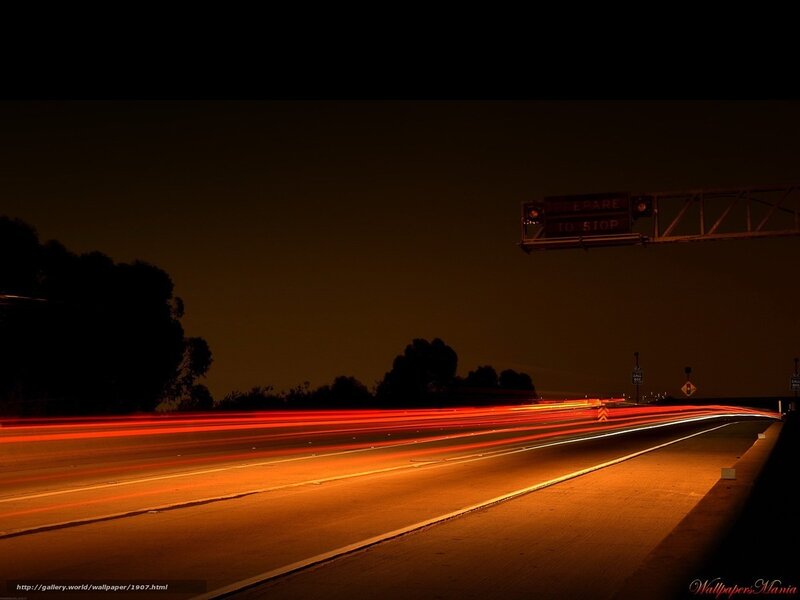 Nighttime highway light trails