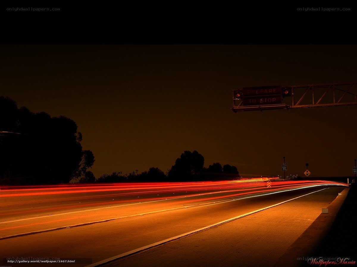 Nighttime highway light trails