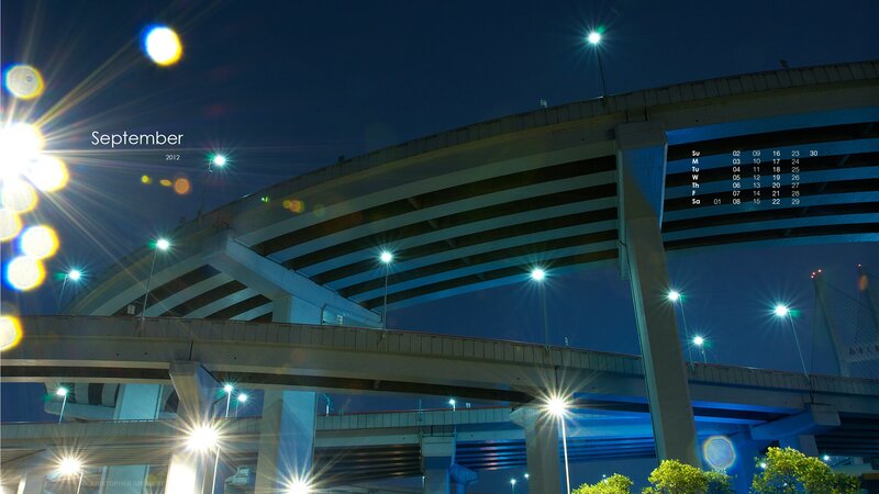 Nighttime highway overpass