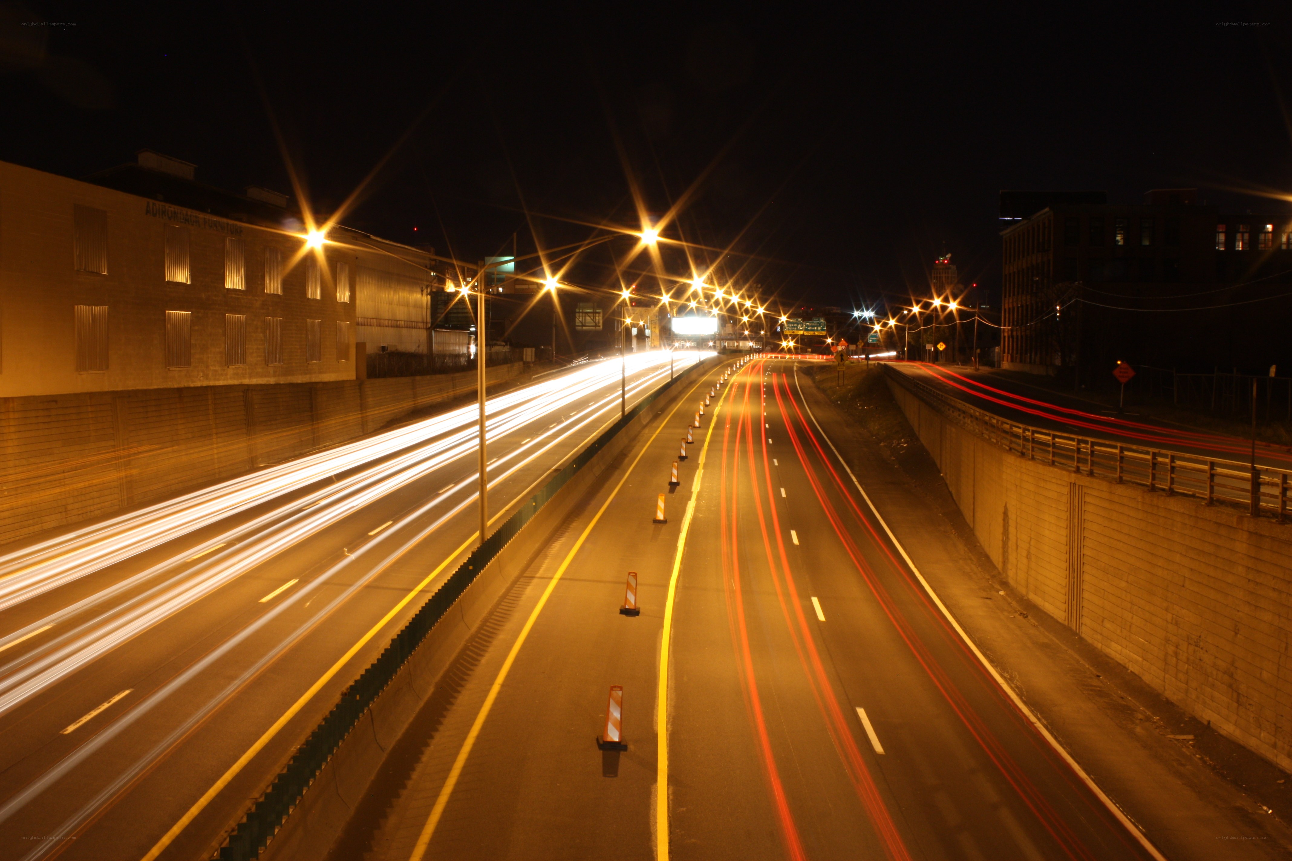 Nighttime highway traffic light trails