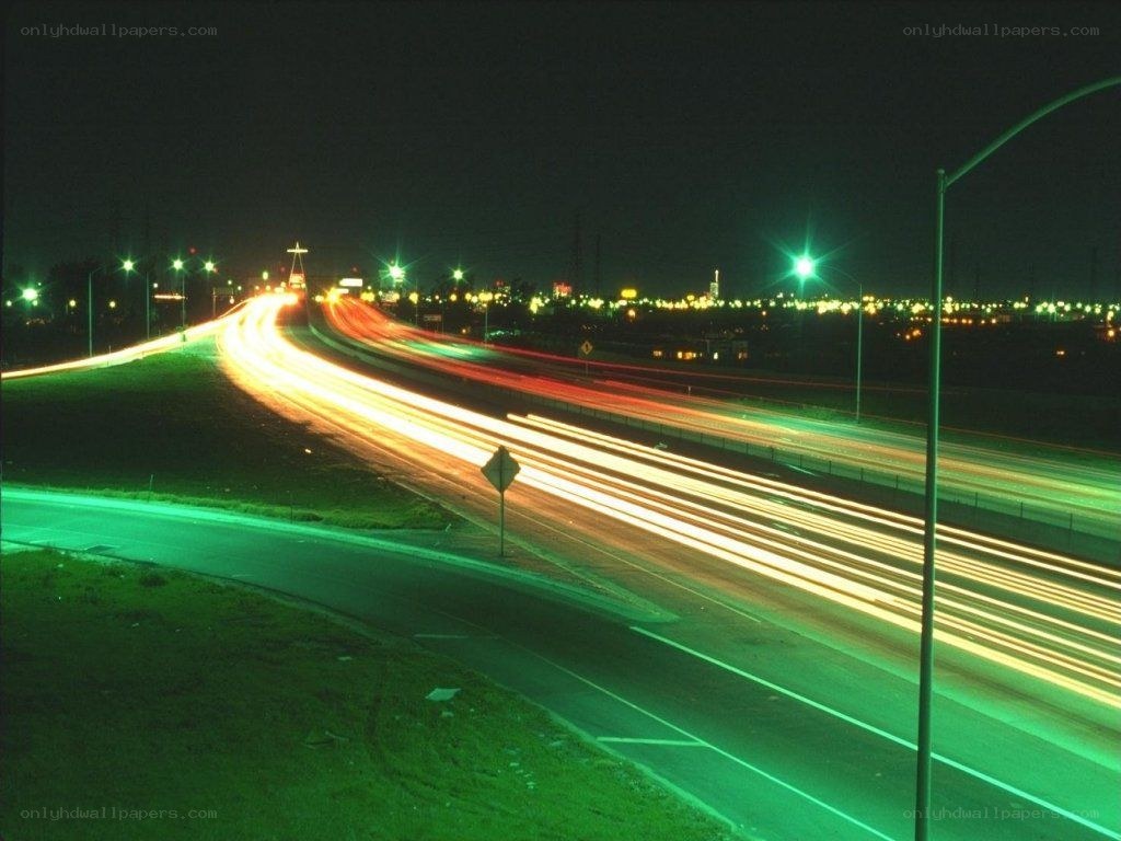 Nighttime highway traffic light trails
