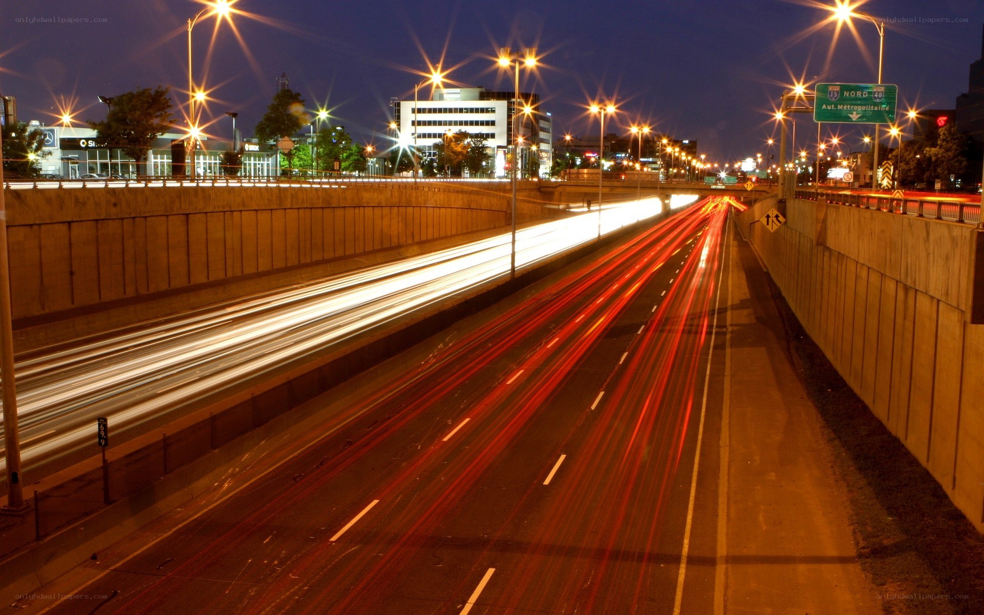 Nighttime highway traffic light trails