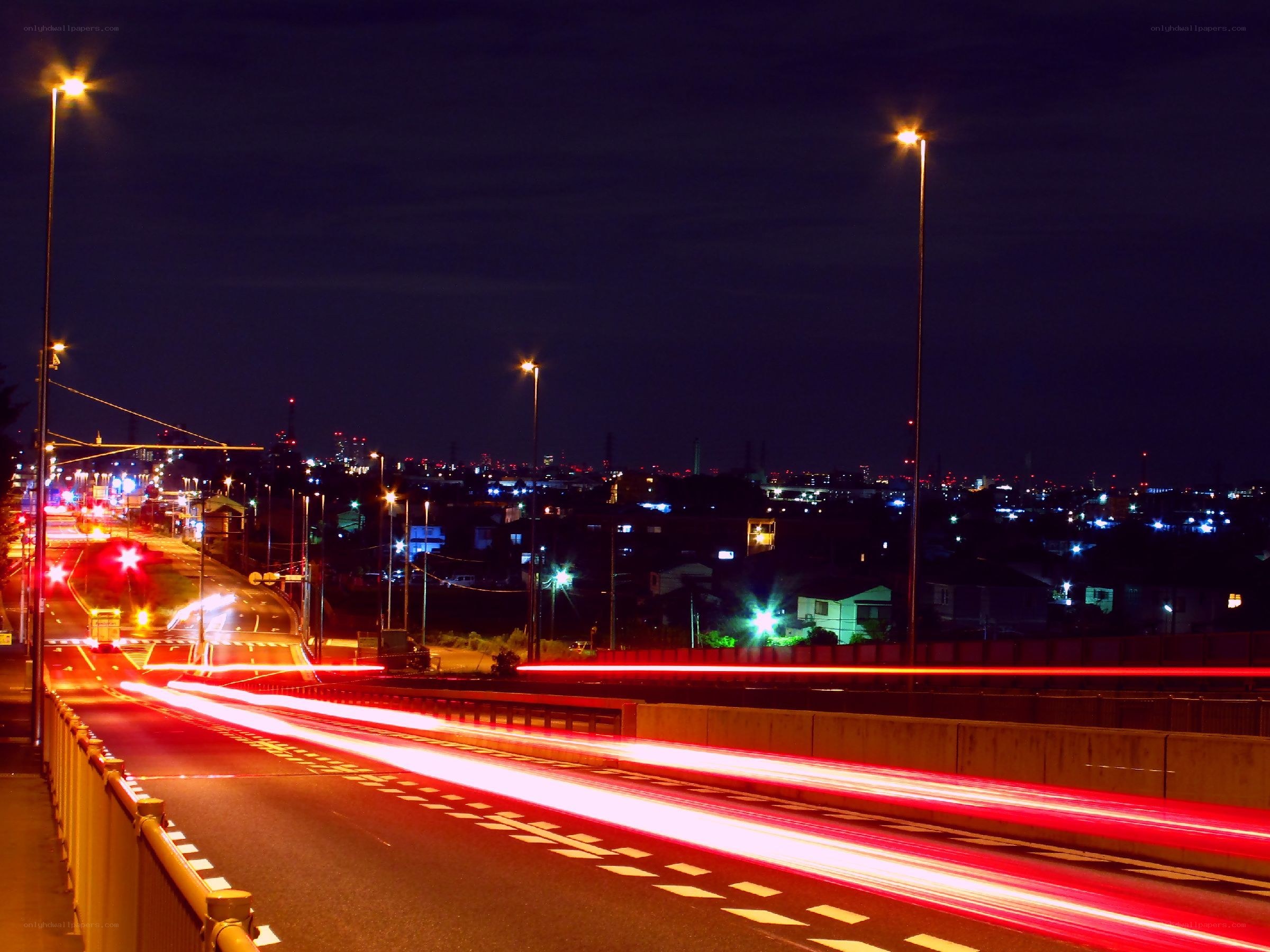Nighttime highway traffic lights