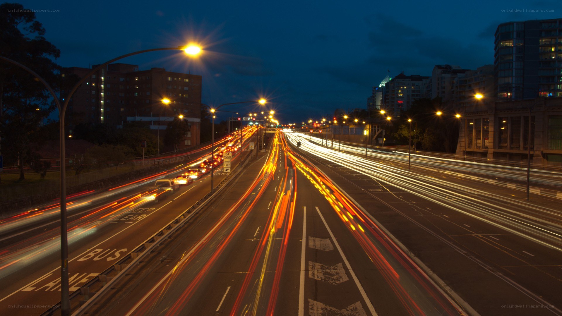Nighttime highway traffic lights