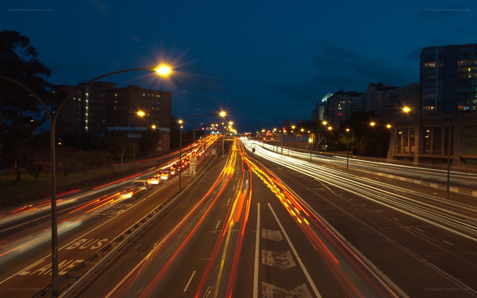 Nighttime highway traffic lights
