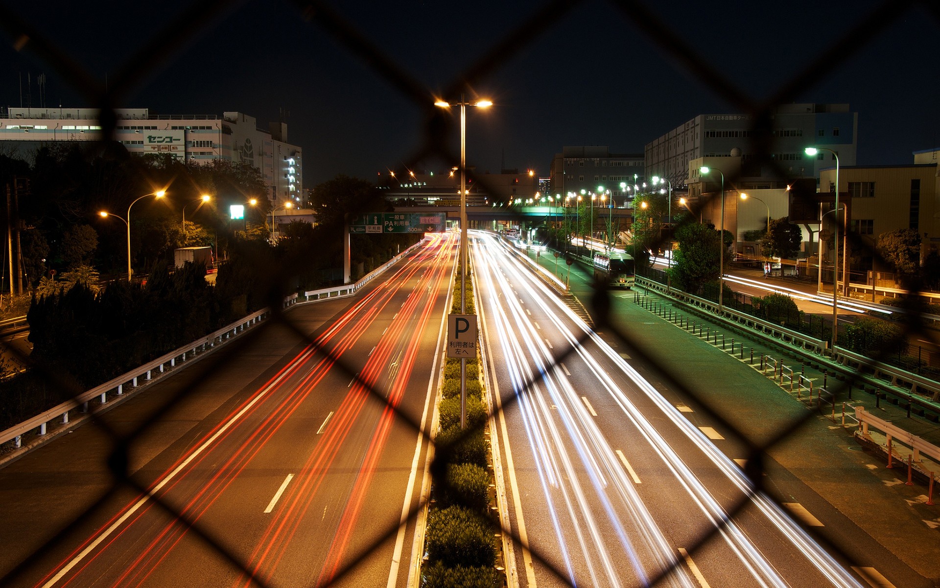 Nighttime highway traffic view