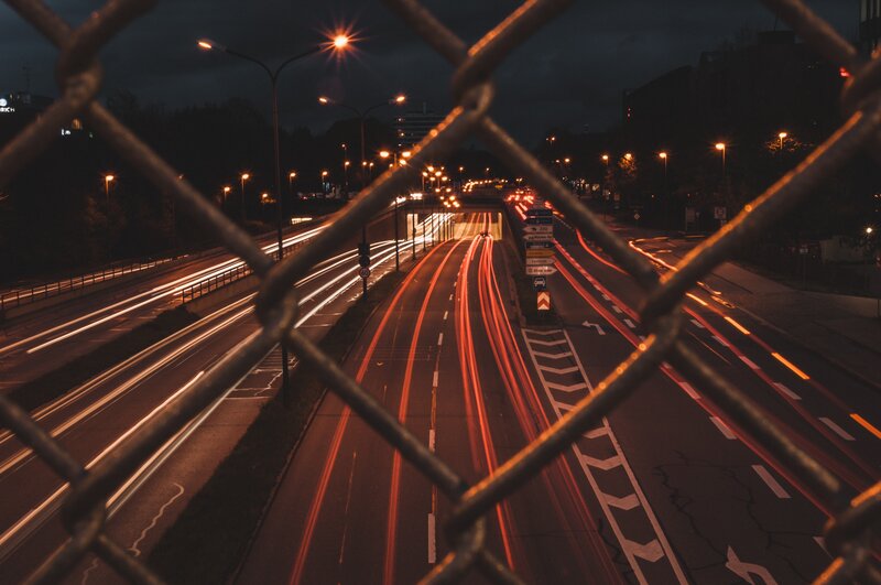 Nighttime highway traffic view