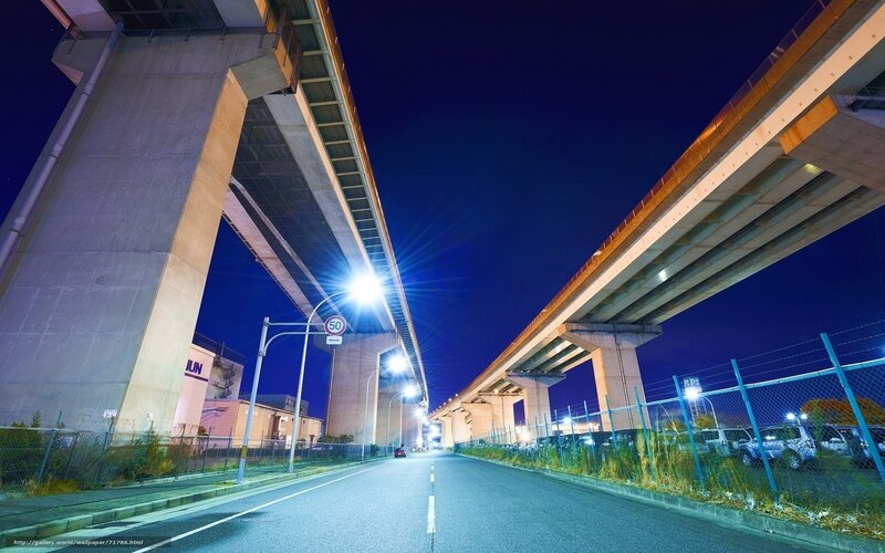 Nighttime highway underpass