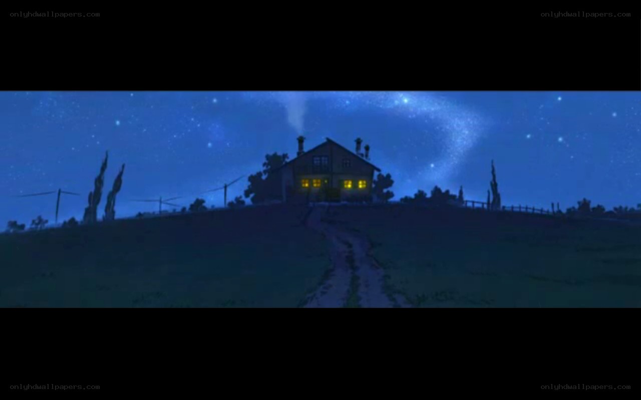 nighttime house on a hill