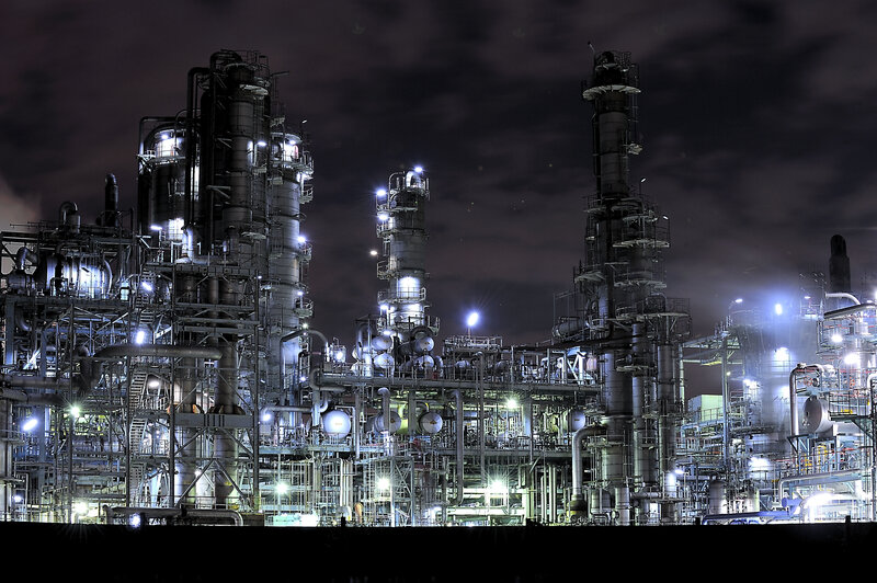 nighttime industrial complex