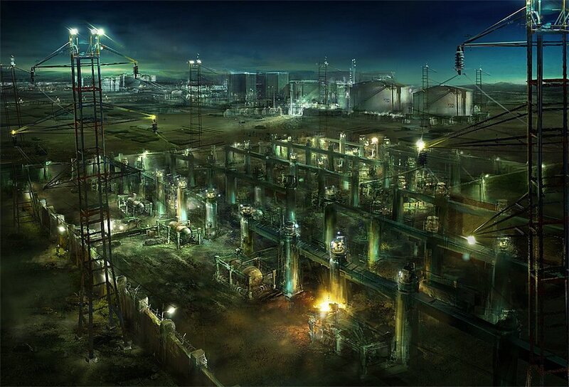 Nighttime industrial complex