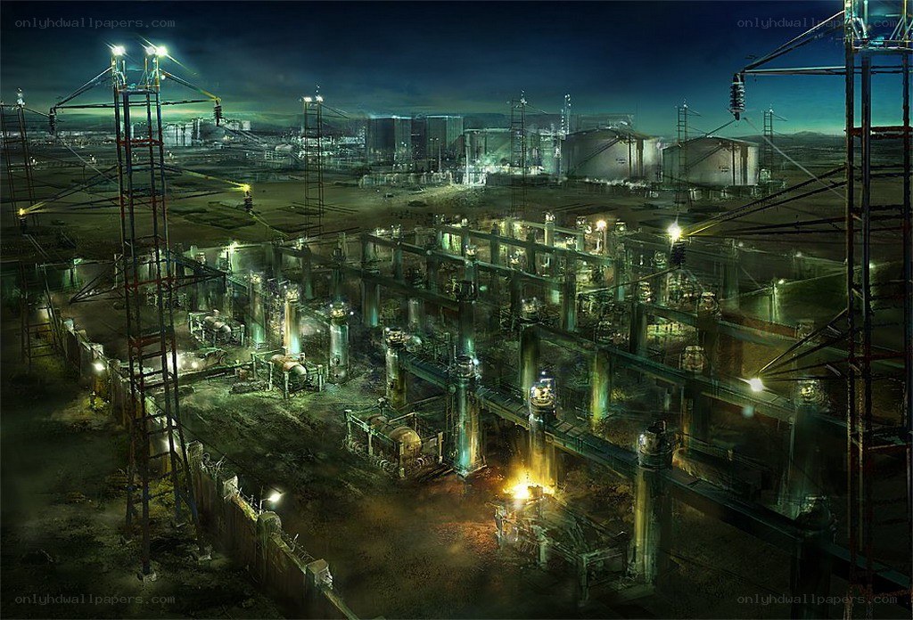 Nighttime industrial complex