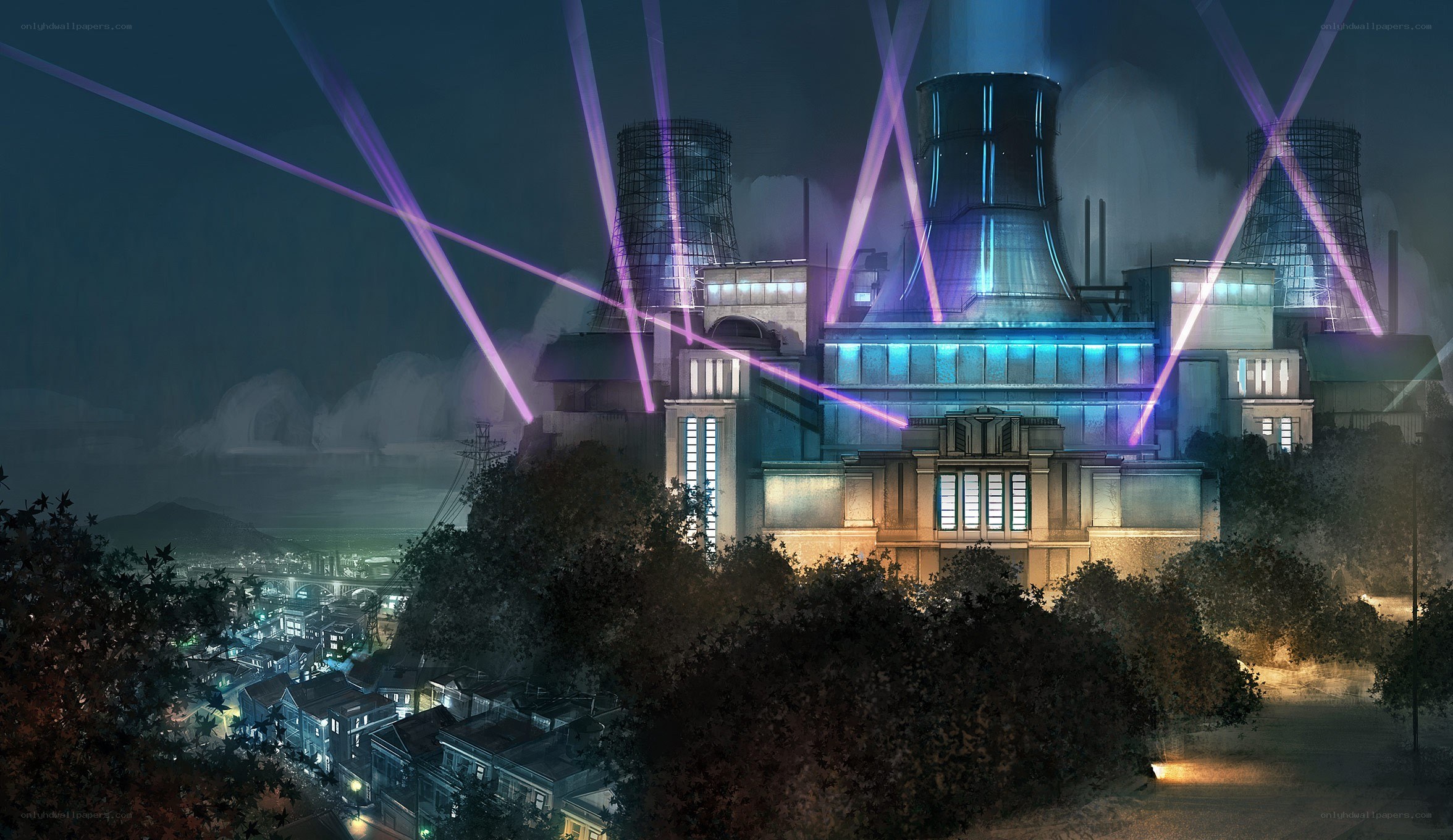 nighttime industrial complex