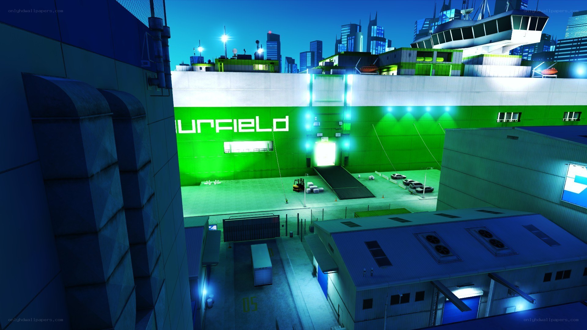 nighttime industrial facility
