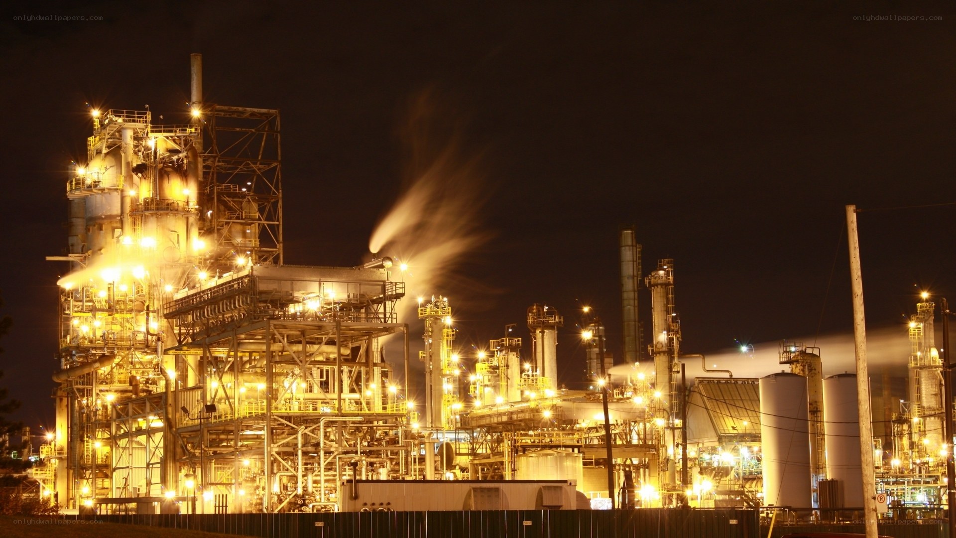 Nighttime industrial plant
