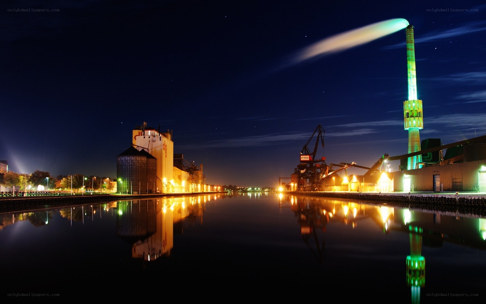 Nighttime industrial port scene
