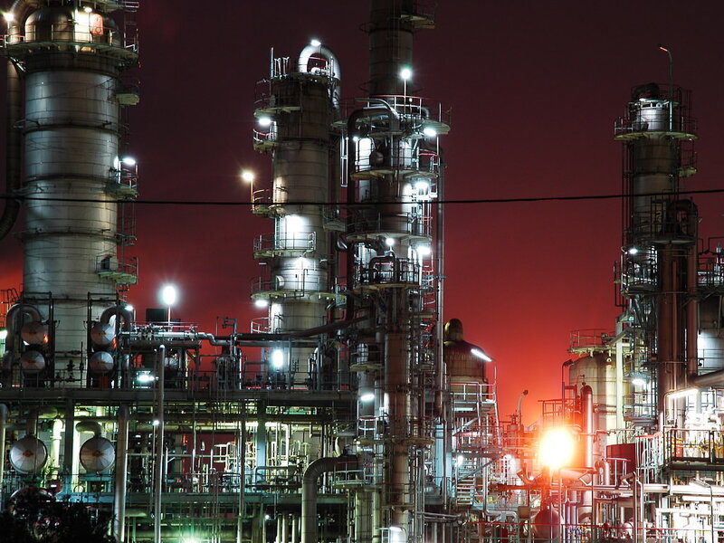 Nighttime industrial refinery