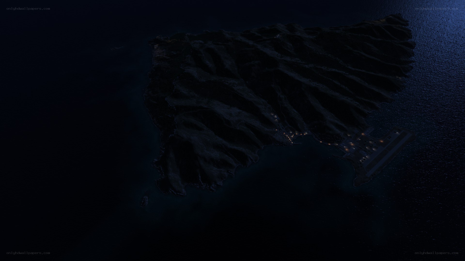 nighttime island aerial view