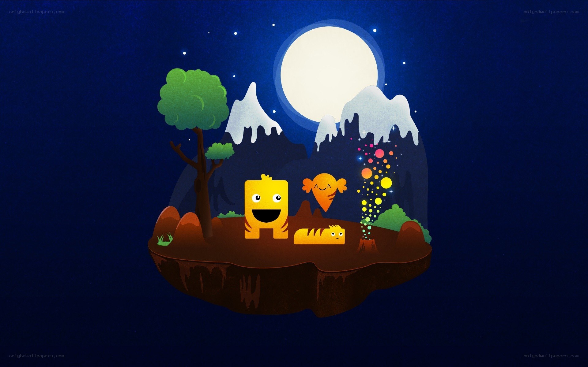 nighttime island with monsters