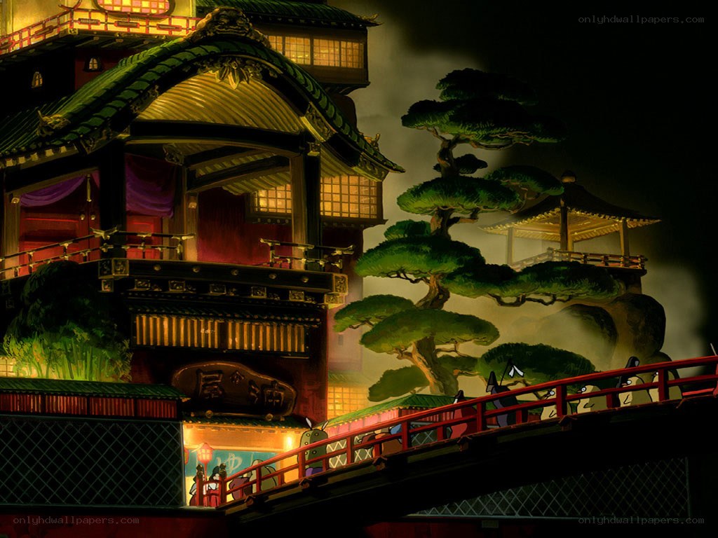 Nighttime Japanese temple scene