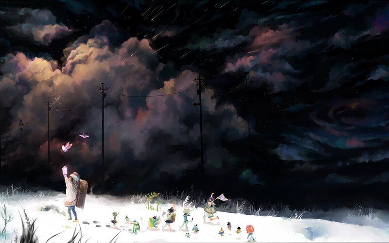 Nighttime journey with glowing creatures