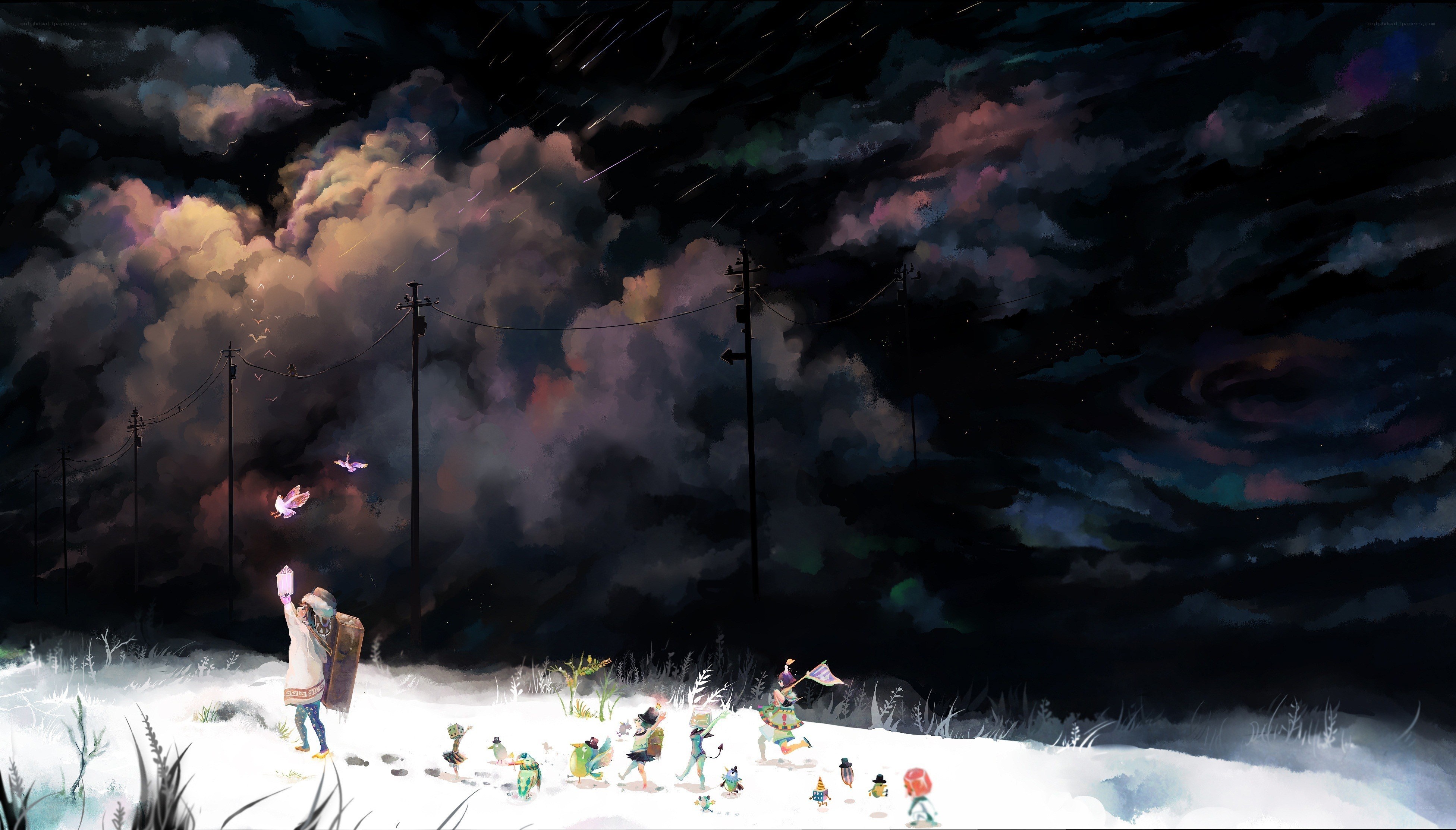 Nighttime journey with glowing figures