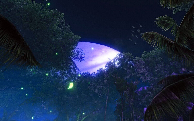 Nighttime jungle with glowing moon