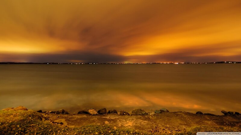 Nighttime Lake View — Orange