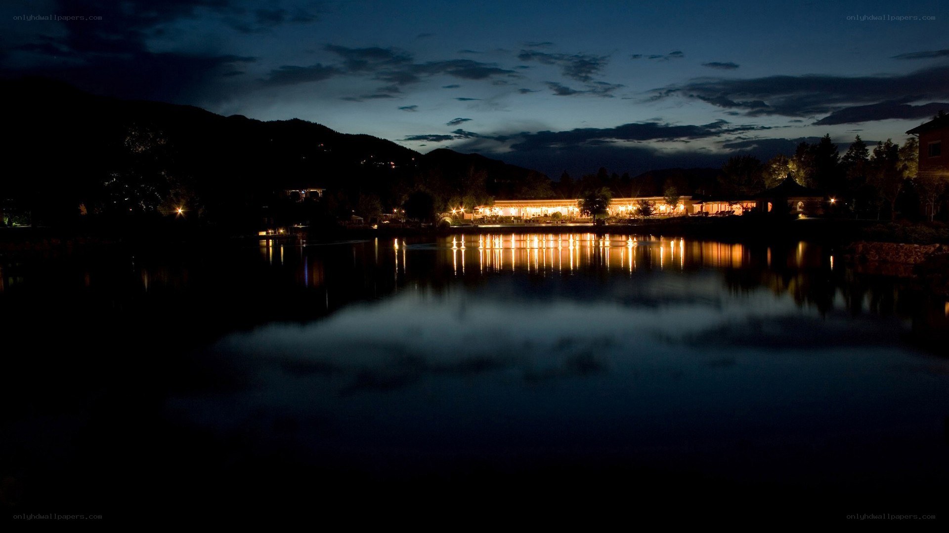 nighttime lake with building lights