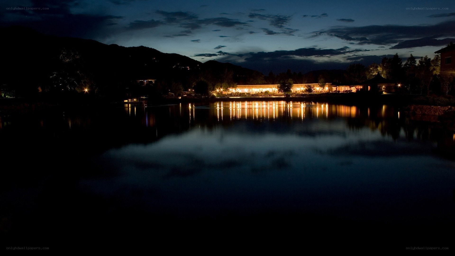 nighttime lake with building lights