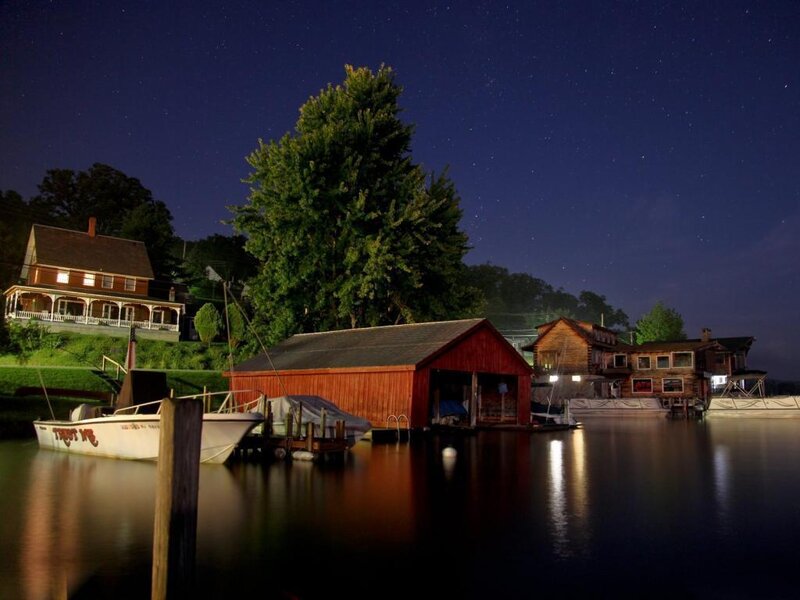 Nighttime Lakeside Homes — Blue