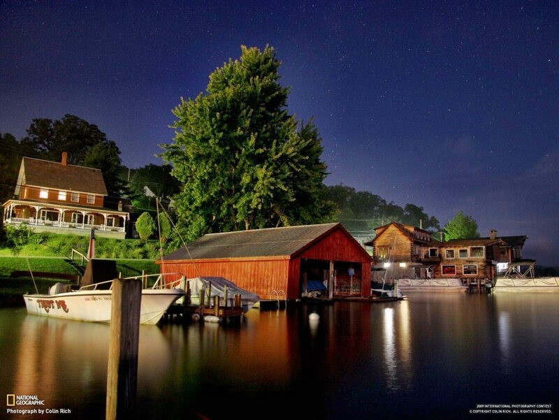 Nighttime Lakeside Homes