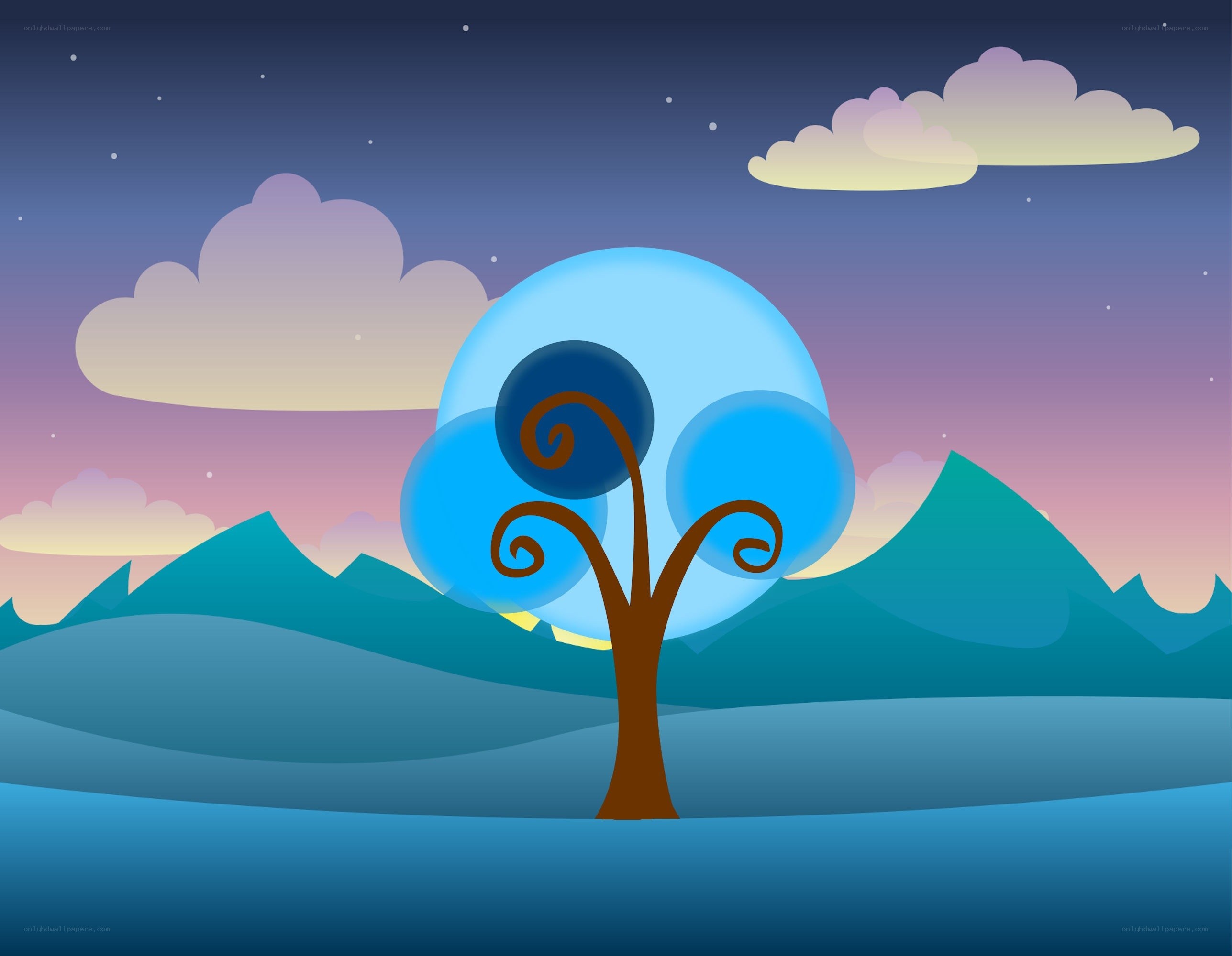 nighttime landscape with tree