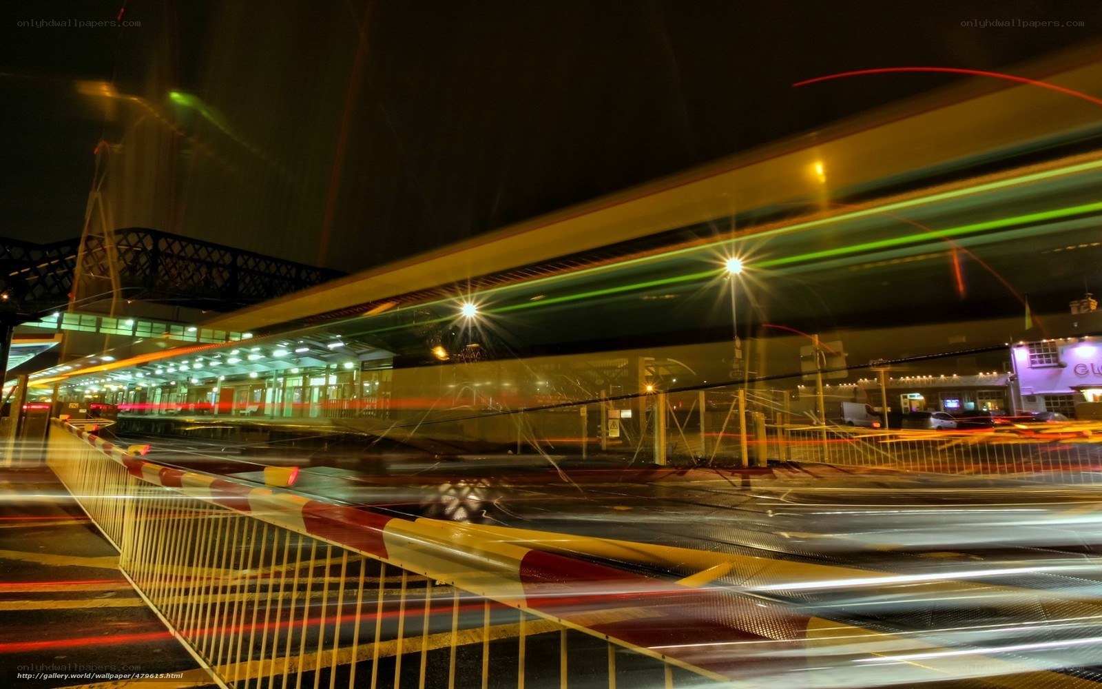 Nighttime light trails at a station