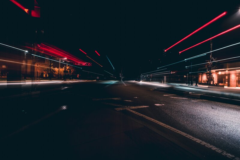 Nighttime light trails on a city street