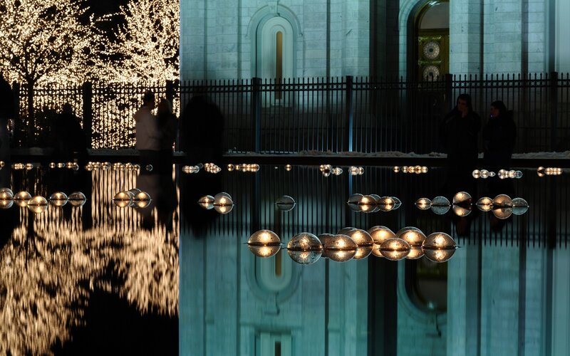 Nighttime lights at a temple