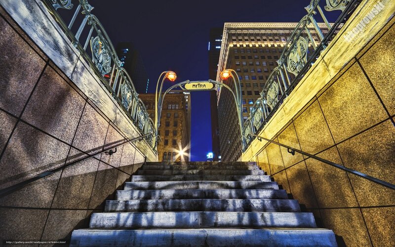Nighttime metro entrance stairs