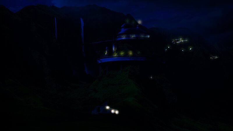 Nighttime mountain base