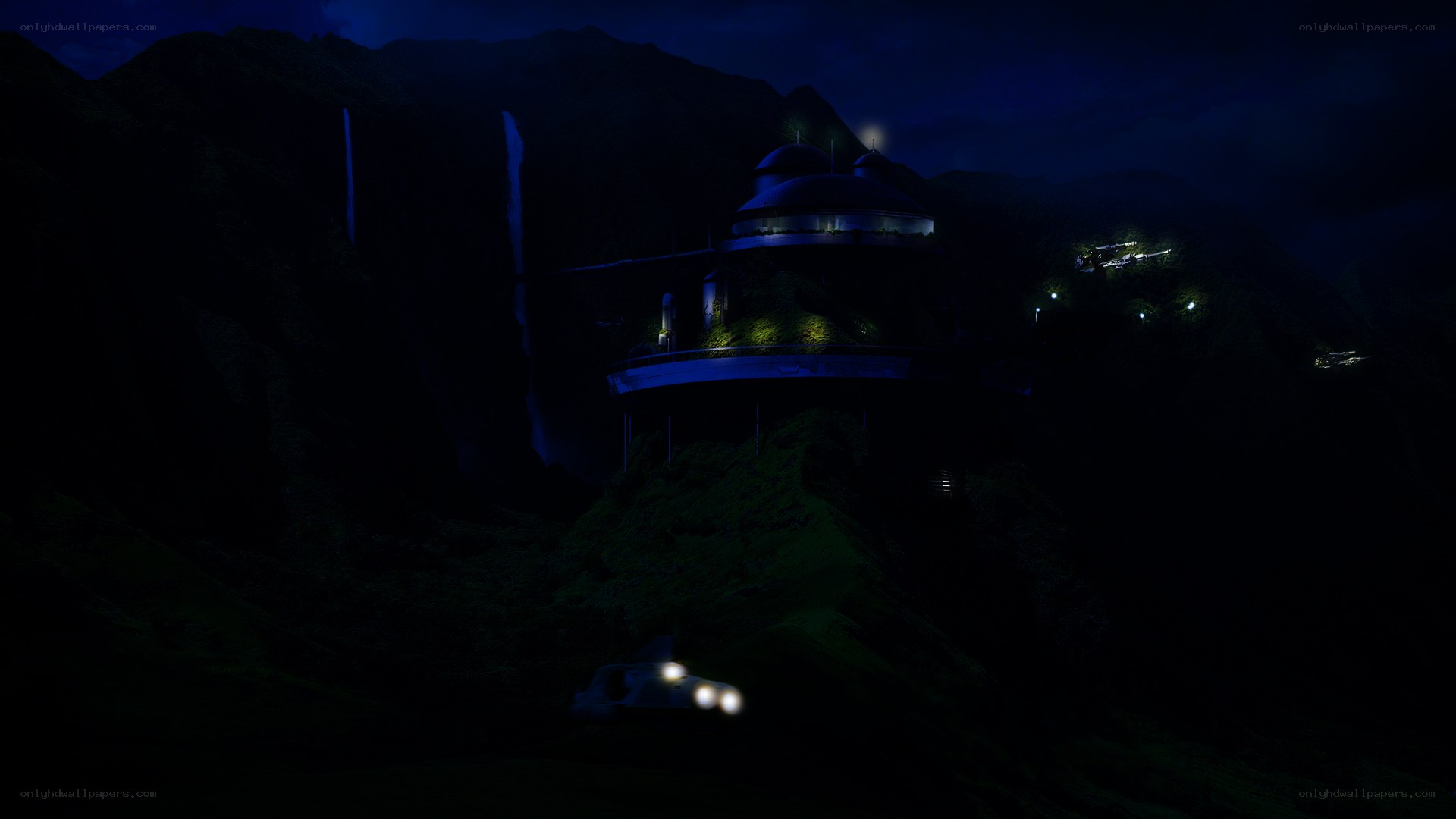 Nighttime mountain base