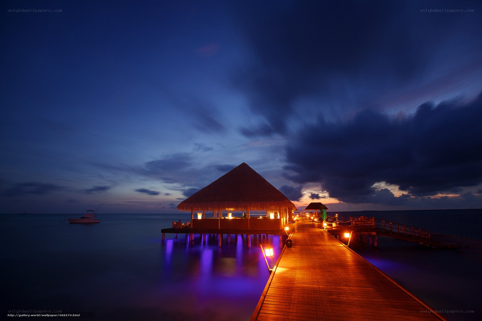 Nighttime over water bungalow
