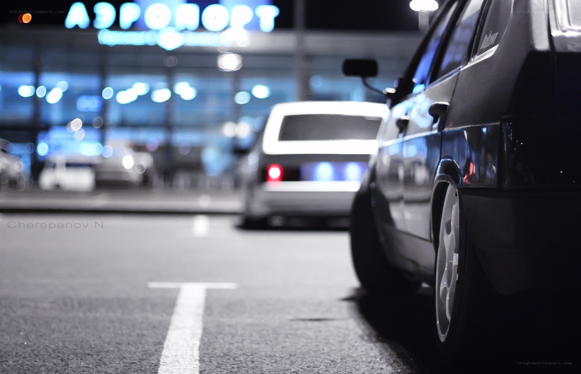 Nighttime parking lot scene