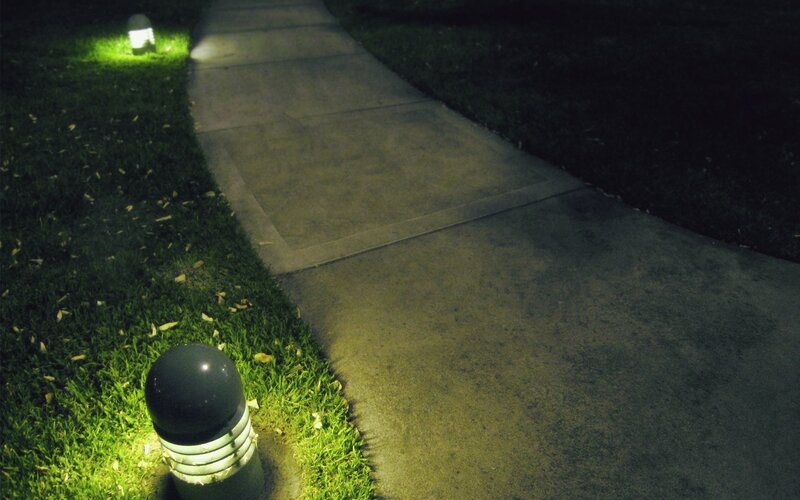 Nighttime pathway with lights