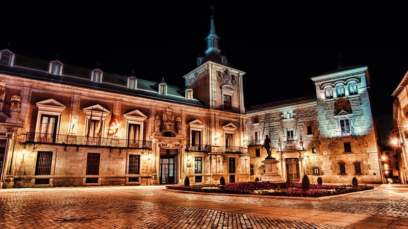Nighttime Plaza with Buildings