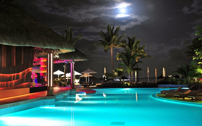 Nighttime Pool Area — Blue, Serene