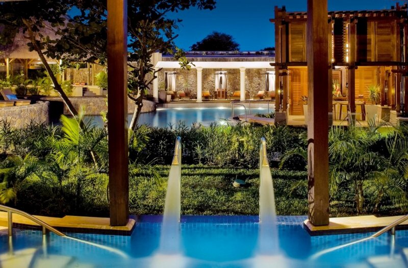 Nighttime Pool Area — Blue