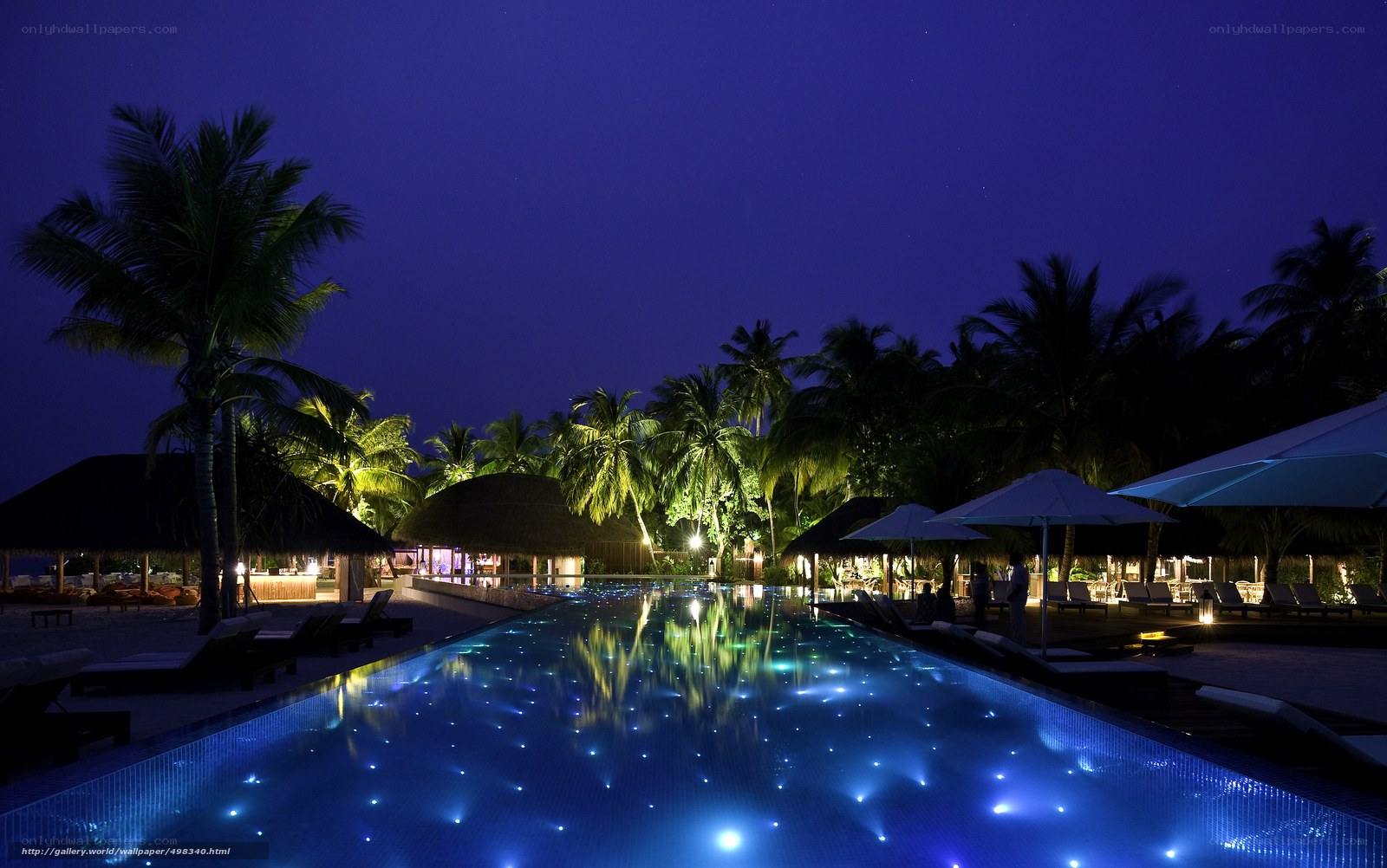 Nighttime pool at tropical resort