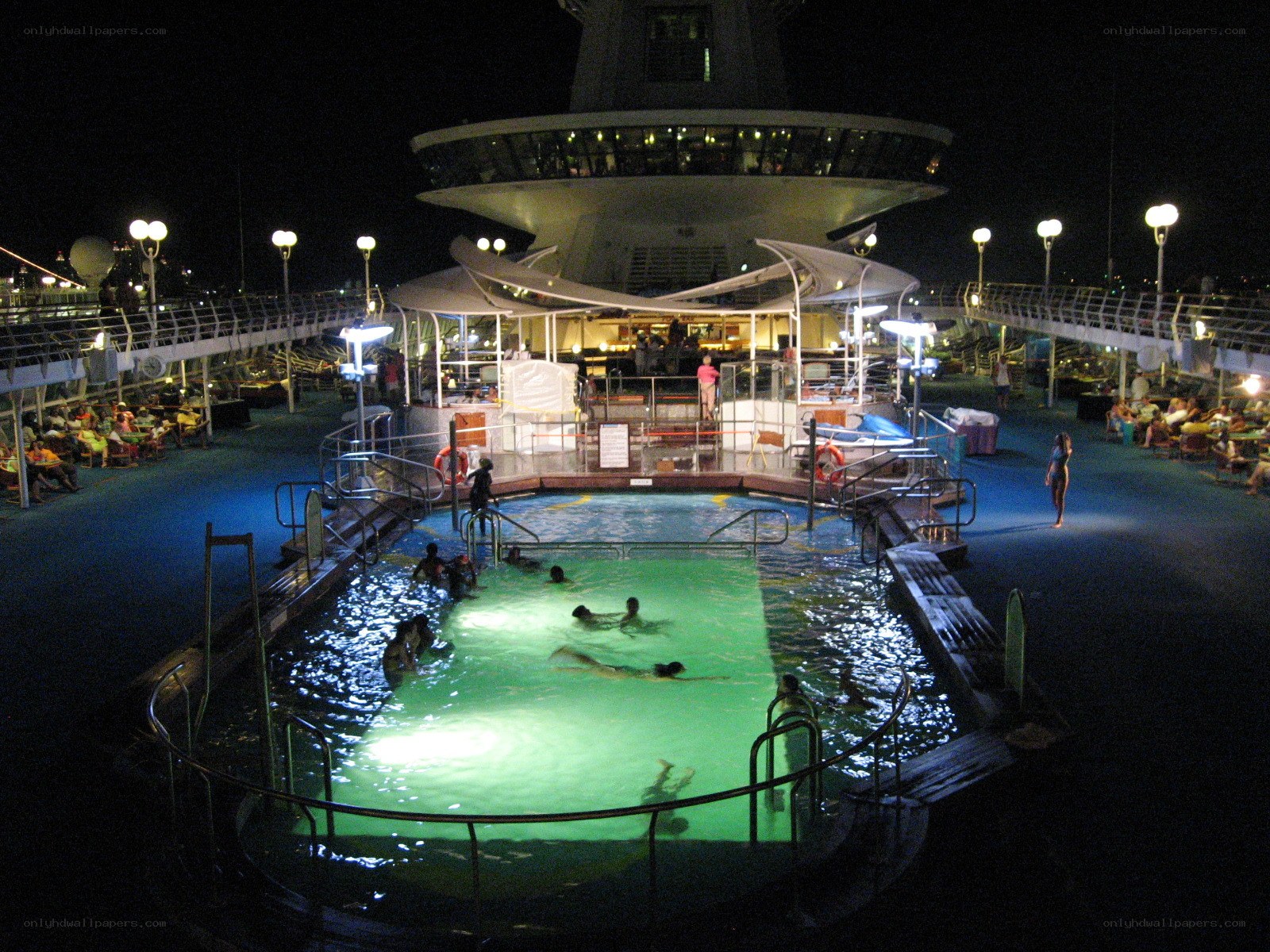 Nighttime pool on a cruise ship